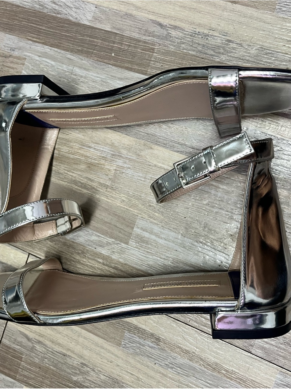 Stuart Weitzman Metallic Silver Ankle-Strap Sandals - Picture 3 of 6